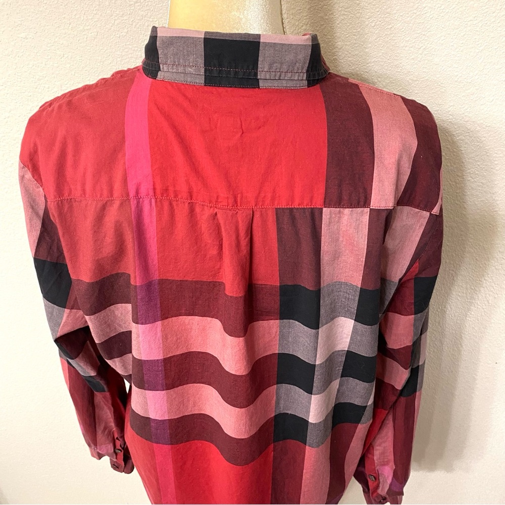 Burberry Brit Women's Red Nova Check Plaid Popover Tunic Top XL - Picture 7 of 13